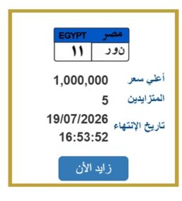 5 لوحات سيارات متاحة للبيع في المزاد حتى مليون جنيه