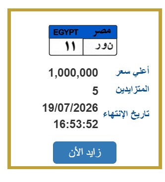 5 لوحات سيارات متاحة للبيع في المزاد حتى مليون جنيه